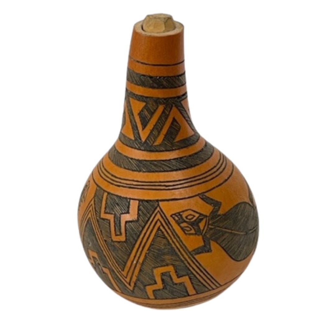 Vintage Kenyan etched gourd container